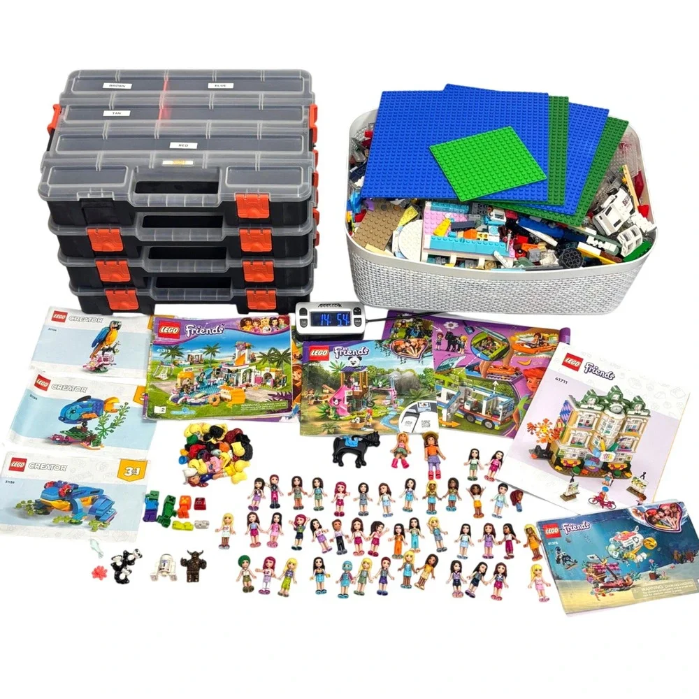 LEGO Friends Creator 14 LB Bulk Lot + 50 Minifigures + 7 Manuals + 4 Storage Box